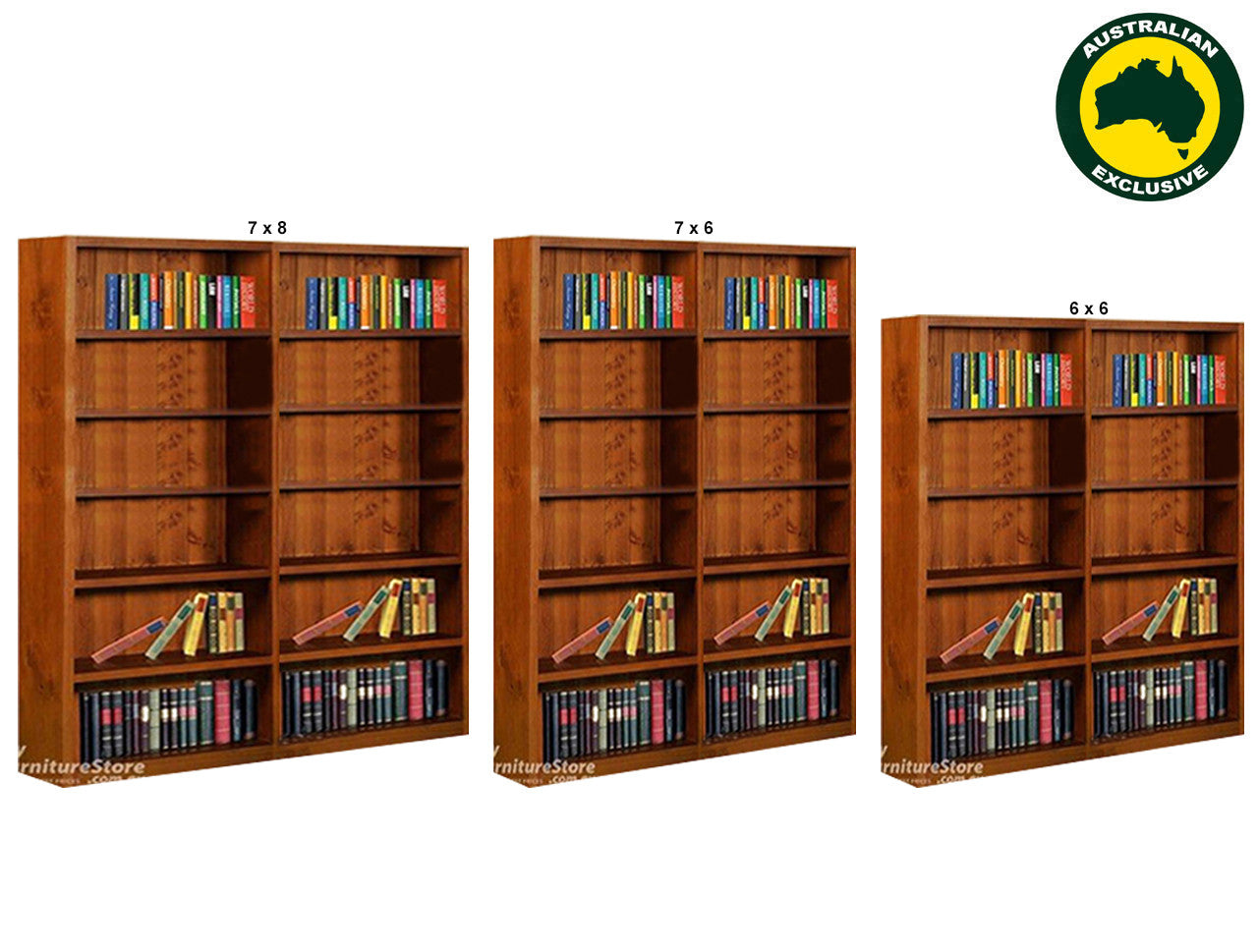SUSSIE (AUSSIE MADE) LARGE HIGHLINE BOOKCASE COLLECTION - ASSORTED STAINED COLOURS - STARTING FROM $1199