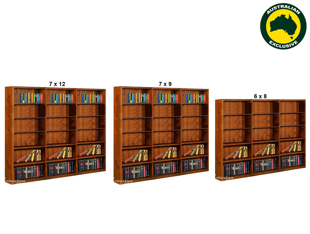 SUSSIE (AUSSIE MADE) TRIPLE HIGHLINE BOOKCASE COLLECTION - (3 SECTION) - ASSORTED STAINED COLOURS - STARTING FROM $1799
