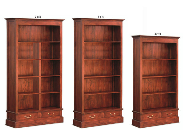 TASMANIA HARDWOOD BOOKCASE WITH 2 DRAWER COLLECTION - ASSORTED STAINED COLOURS