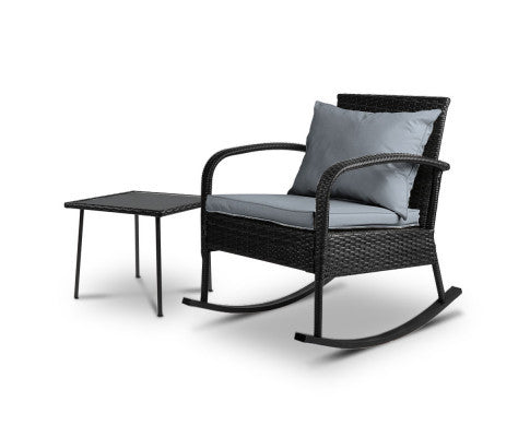 CLARENCE INDOOR/ OUTDOOR ROCKING CHAIR WITH TABLE - BLACK