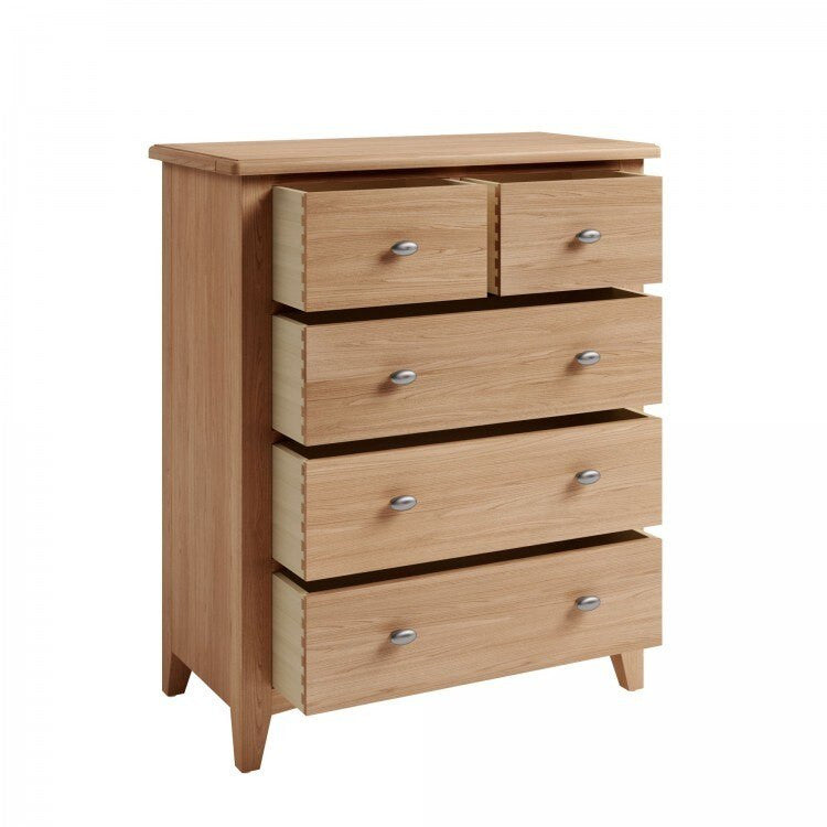 ELEGANCE DOUBLE OR QUEEN 4 PIECE TALLBOY OAK BEDROOM SUITE -(7-1-15) - LIGHT OAK