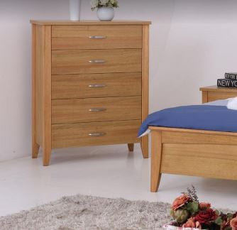 MURO 5 DRAWER TALLBOY CHEST - (MODEL:3-15-19-20-1) - AS PICTURED