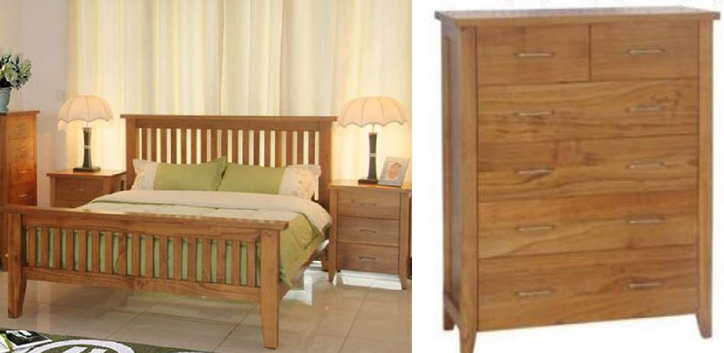 DAKOTA DOUBLE OR QUEEN 4 PIECE TALLBOY BEDROOM SUITE - WITH 6 DRAWER TALLBOY ( MODEL - 4-5-22-15-14-16-15-18-19) - CHESTNUT OR WALNUT