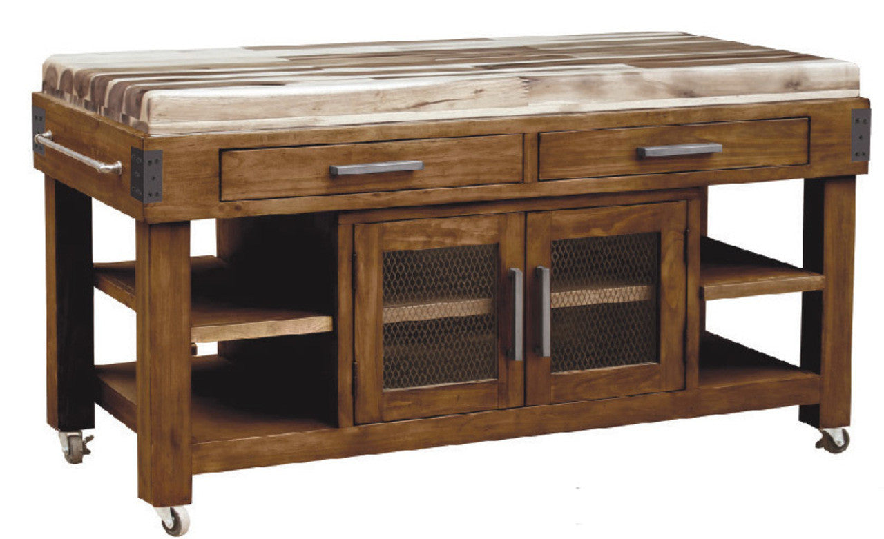 PASO TIMEWORN BUTCHERS BLOCK / LARGE WORK BENCH - 2 DOOR / 2 DRAWER - 860(H) x 1750(W) - COUNTRY RUSTIC