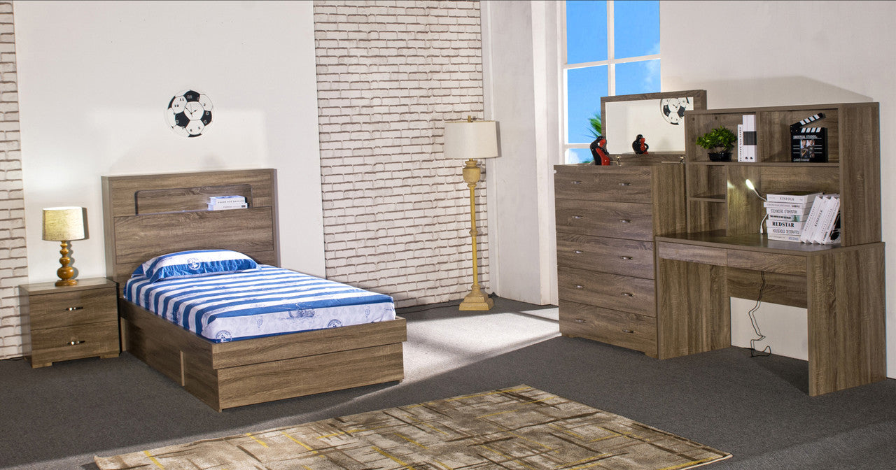 ERMINGTON STUDY DESK WITH HUTCH - 1515(H) x 1200(W) x 580(D) - GREY OAK