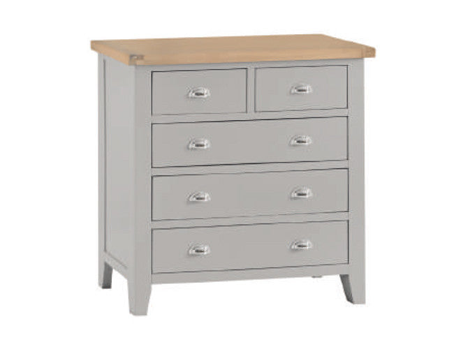 SPENCER (TT-2O3-G) 5 DRAWER SPLIT TOP TALLBOY - 950(H) X 900(W) -GREY / LIGHT OAK (2 TONE)