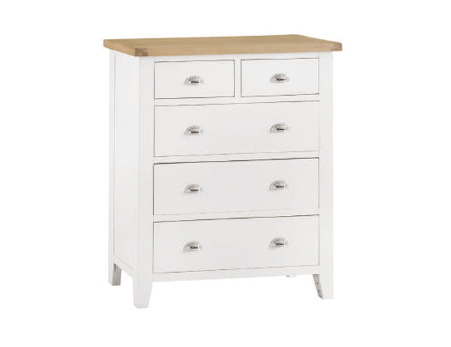 SPENCER QUEEN OR DOUBLE 4 PIECE TALLBOY BEDROOM SUITE - BRIGHT WHITE / LIGHT OAK (2 TONE)