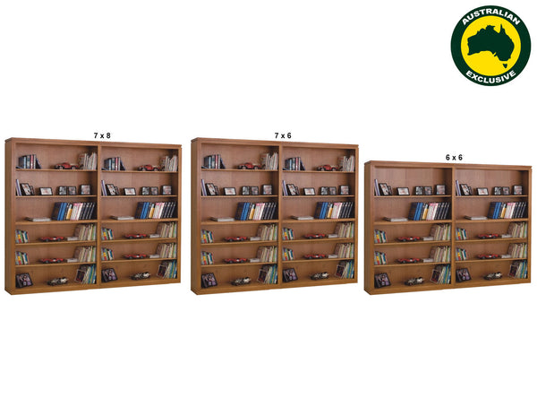 TINA (AUSSIE MADE) BOOKCASE WITH GROOVE TOP COLLECTION - TASSIE OAK COMBINATION - ASSORTED STAINED COLOURS