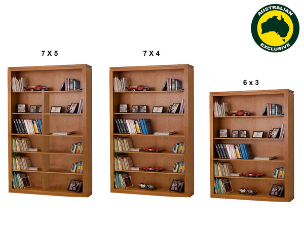 TINA (AUSSIE MADE) HIGHLINE STANDARD BOOKCASE COLLECTION - TASMANIA OAK COMBINATION - ASSORTED STAINED COLOURS