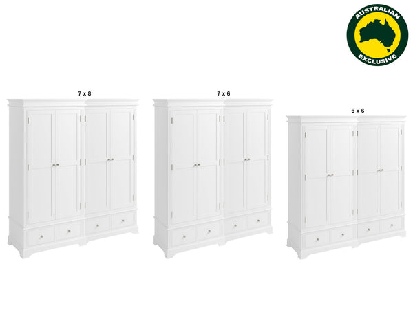 TORRIDGE (AUSSIE MADE) WARDROBE WITH 4 DOOR / 4 DRAWERS COLLECTION - ASSORTED PAINTED COLOURS