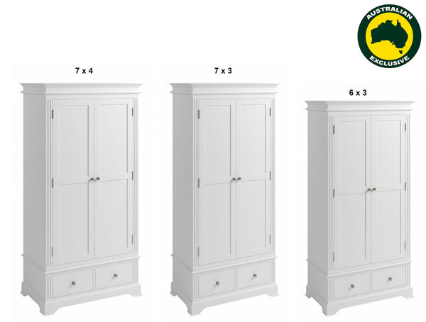TORRIDGE (AUSSIE MADE) 2 DOOR 2 DRAWER WARDROBE COLLECTION - ASSORTED PAINTED COLOURS