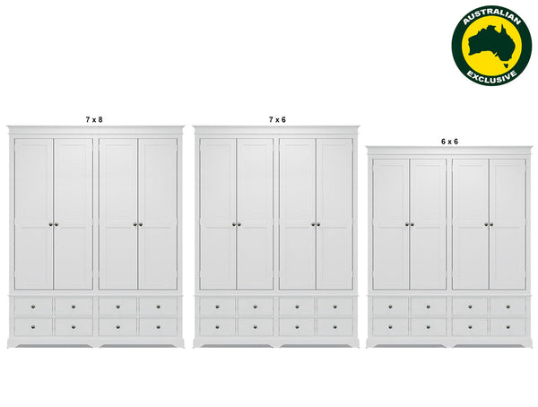 TORRIDGE (AUSSIE MADE) 4 DOOR / 8 DRAWER WARDROBE COLLECTION - ASSORTED PAINTED COLOURS
