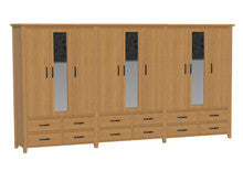 SYDNEYSIDE (AUSSIE MADE) 9 DOOR / 12 DRAWER MIRROR ROBE - (3 SECTION) PIGEON PAIRED - ASSORTED STAINED COLOURS