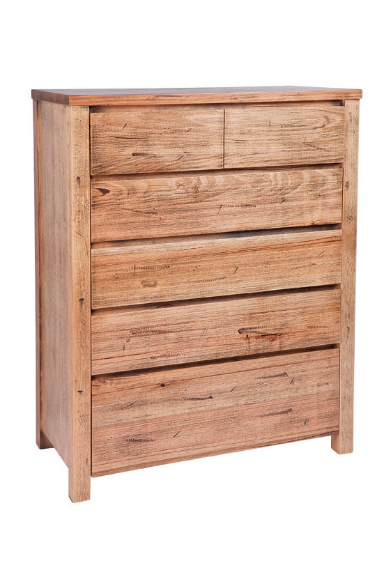 JACKSONVILLE (AUSSIE MADE) 6 DRAWERS TASSIE OAK COMBINATION TALLBOY CHEST - 1270(H) x 1000(W) - ASSORTED COLOURS