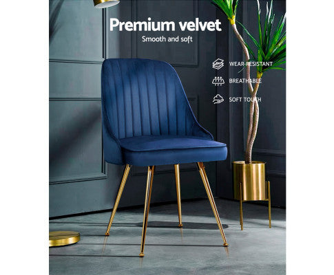 ARLETTE (SET OF 2) VELVET FABRIC DINING CHAIR - BLUE