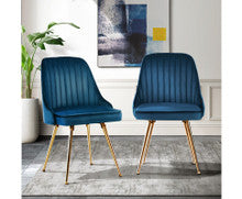 ARLETTE (SET OF 2) VELVET FABRIC DINING CHAIR - BLUE