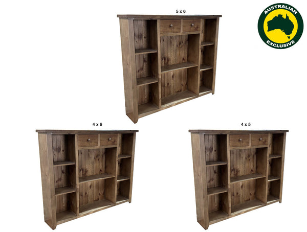 URBAN (AUSSIE MADE) LOWLINE BOOKCASE WITH 2 DRAWERS COLLECTION - ASSORTED STAINED COLOURS