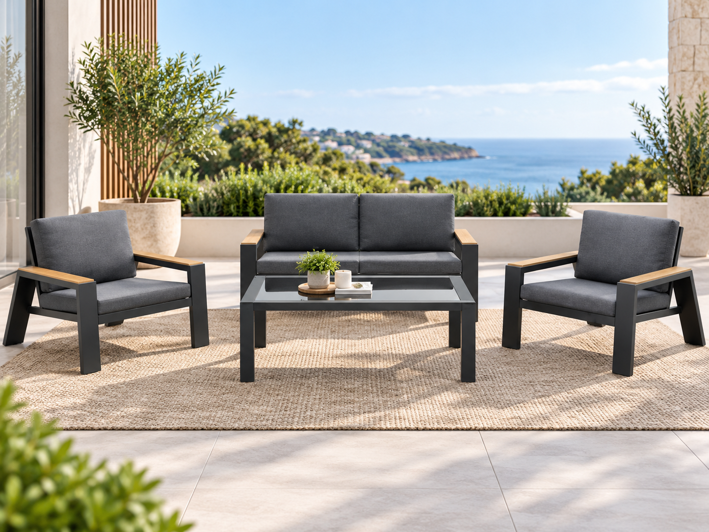 Uixe 4-Piece Outdoor Lounge Setting – Grey Aluminium Frame