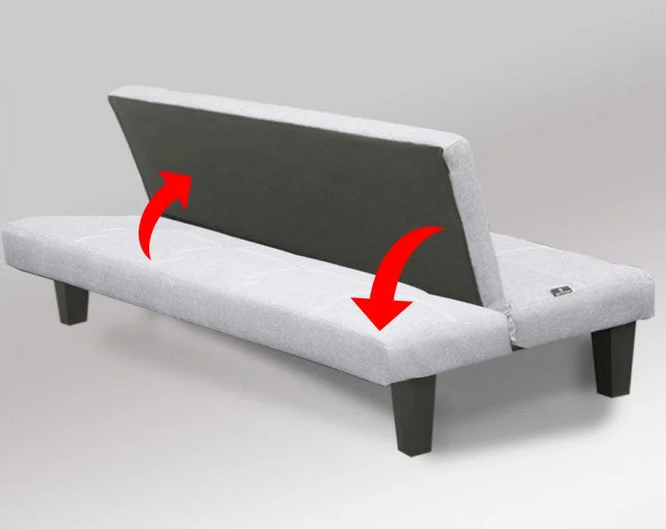 OAKLEY 2 SEATER MODULAR LINEN FABRIC SOFA BED COUCH - LIGHT GREY