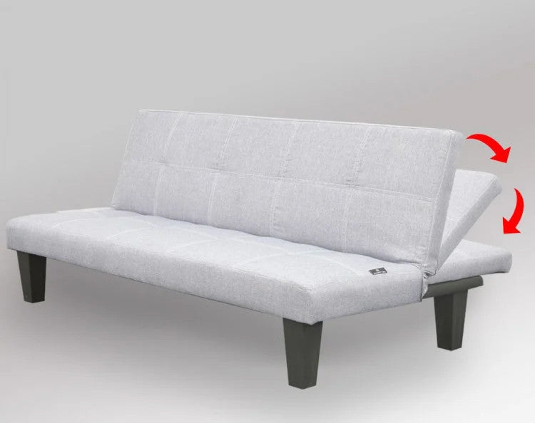OAKLEY 2 SEATER MODULAR LINEN FABRIC SOFA BED COUCH - LIGHT GREY