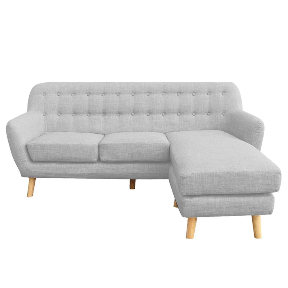 IRENA LINEN CORNER SOFA COUCH LOUNGE L-SHAPED W/ LEFT CHAISE SEAT - LIGHT GREY