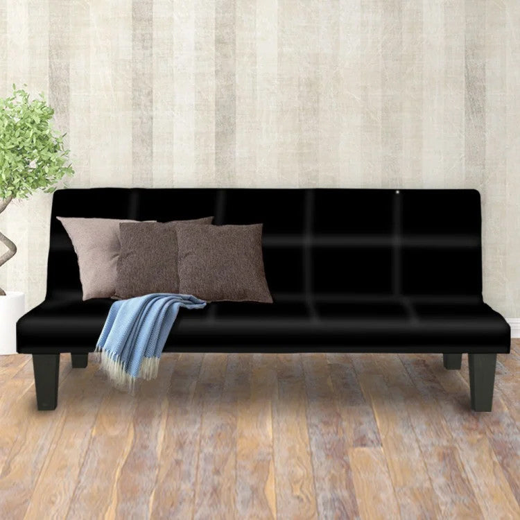 EMERSON 2 SEATER MODULAR LEATHERETTE SOFA BED COUCH - BLACK