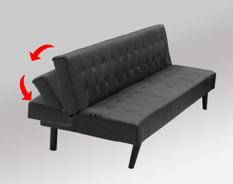 MONET 3-SEATER FAUX LEATHER SOFA BED LOUNGE CHAISE COUCH - BLACK