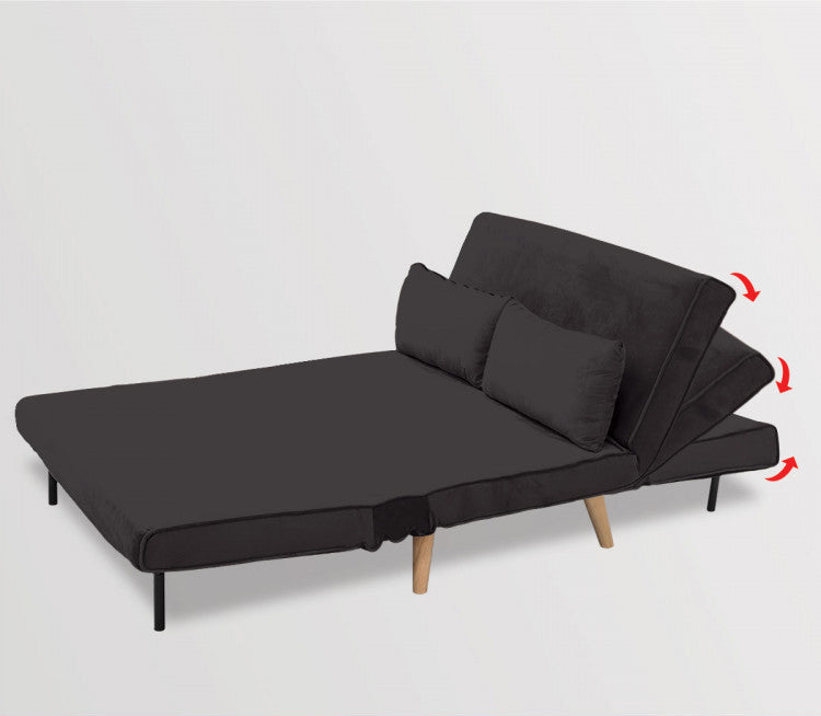 BRONT 3 SEATER FAUX VELVET SOFA BED COUCH - BLACK