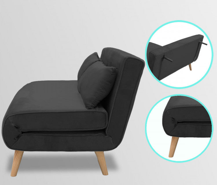 BRONT 3 SEATER FAUX VELVET SOFA BED COUCH - BLACK