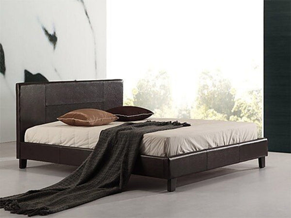QUEEN ELANOR LEATHER BED FRAME - BROWN