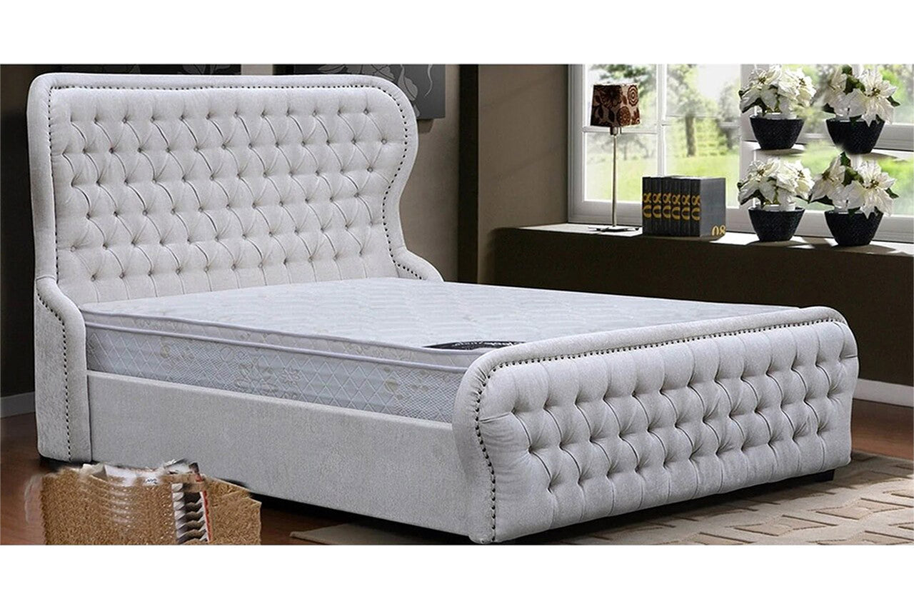 QUEEN SW8088 PAMILIA FABRIC UPHOLSTERED BED - LIGHT GREY