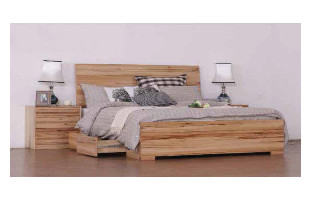 QUEEN TREMONTON HARDWOOD BED WITH 2 SIDE UNDER BED STORAGE DRAWERS - MESSMATE