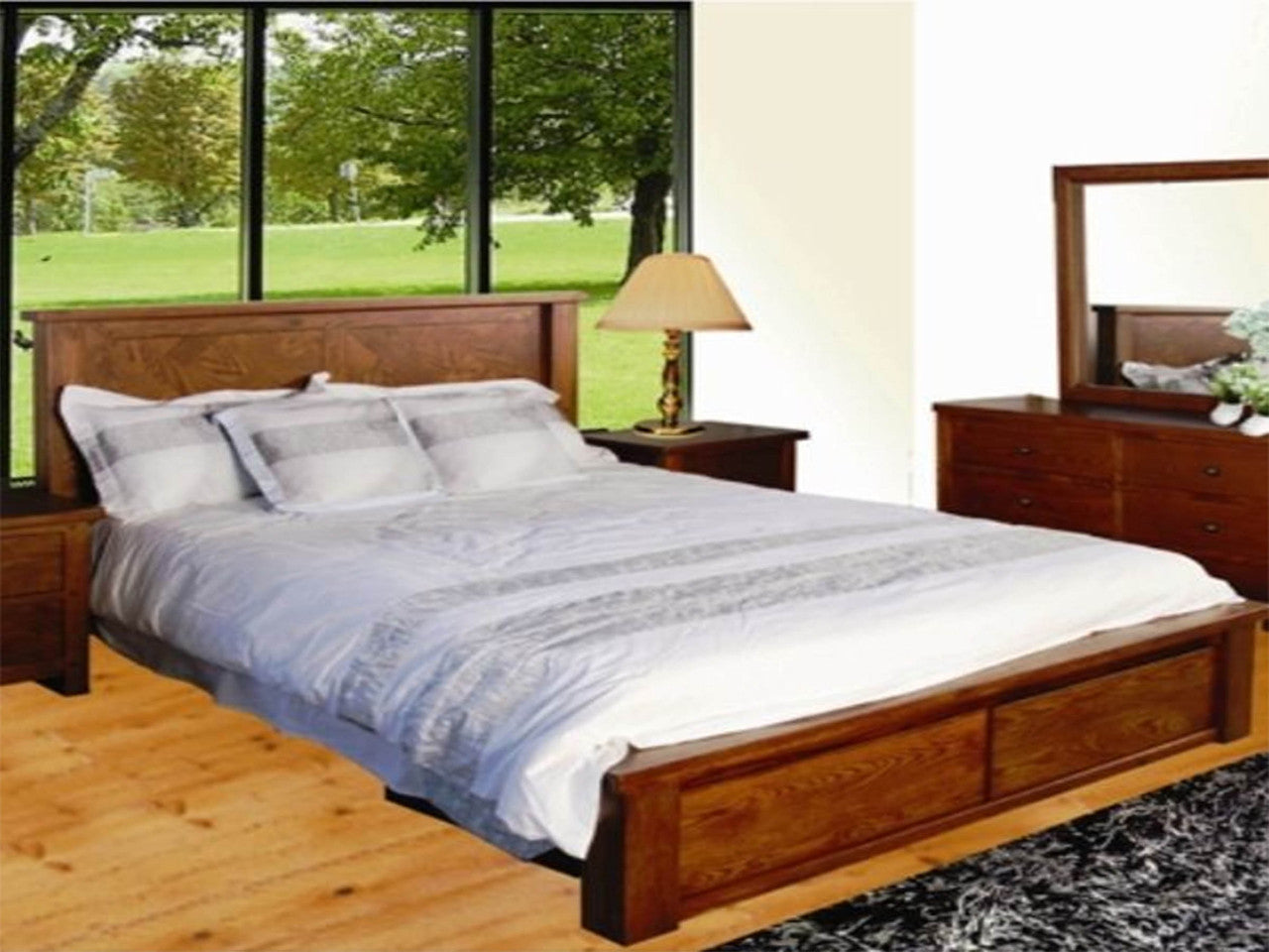QUEEN DUOLYN AMERICAN OAK BED (MODEL16-1--1-13-15-21-914-20) - WARM TEAK