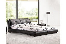 QUEEN JULIAN LEATHERETTE BED FRAME WITH TUFTED HEADBOARD - BLACK