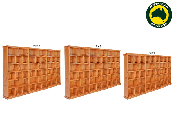 URBAN (AUSSIE MADE) FLAT TOP STAGGERED BOOKCASE (4 SECTIONS) PIGEON PAIRED COLLECTION - ASSORTED STAINED COLOURS