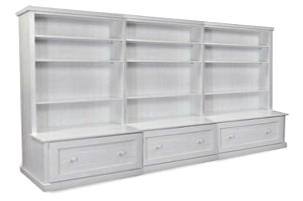 Urban (AUSSIE MADE) Bookcase Combo With Flat Top + 3 Drawer - 1800(H) X 2700(W) - (3 SECTIONS) Pigeon Paired - Assorted Painted Colours