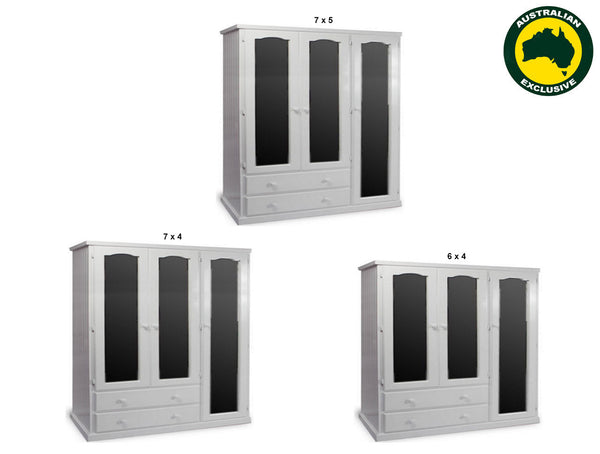 URBAN (AUSSIE MADE) FLAT TOP UTILITY WARDROBE WITH 2 DRAWERS & 3 MIRRORED DOORS COLLECTION - ASSORTED PAINTED COLOURS