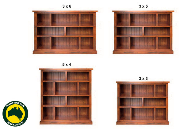 URBAN (AUSSIE MADE) FLAT TOP STAGGERED LOWLINE BOOKCASE COLLECTION - ASSORTED STAINED COLOURS