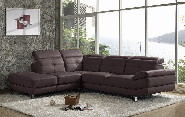 MILAN (V-1124-L-B) 3 SEATER LEATHER LOUNGE WITH LEFT CORNER - BROWN