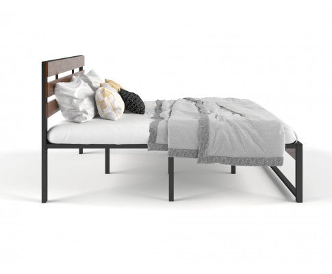 KING RADINKA WOODEN AND METAL BED FRAME - AS PICTURED