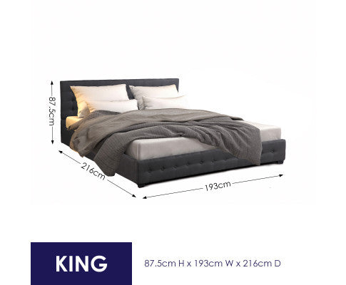 KING UMBREON LINEN FABRIC FRONT GAS LIFT BED FRAME WITH PLATFORM STORAGE - DARK GREY