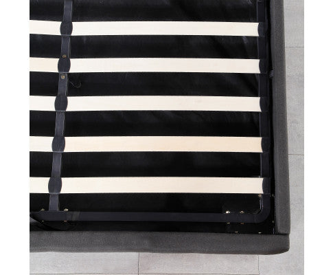 KING UMBREON LINEN FABRIC FRONT GAS LIFT BED FRAME WITH PLATFORM STORAGE - DARK GREY