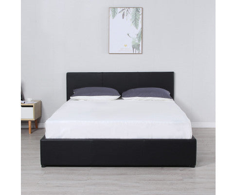 KING UMBREON LINEN FABRIC FRONT GAS LIFT BED FRAME WITH PLATFORM STORAGE - BLACK