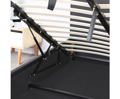 KING UMBREON LINEN FABRIC FRONT GAS LIFT BED FRAME WITH PLATFORM STORAGE - BLACK