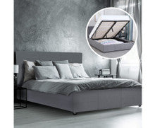 KING UMBREON LINEN FABRIC FRONT GAS LIFT BED FRAME - GREY