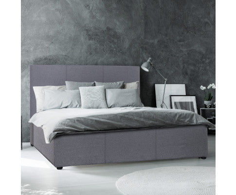 KING UMBREON LINEN FABRIC FRONT GAS LIFT BED FRAME - GREY
