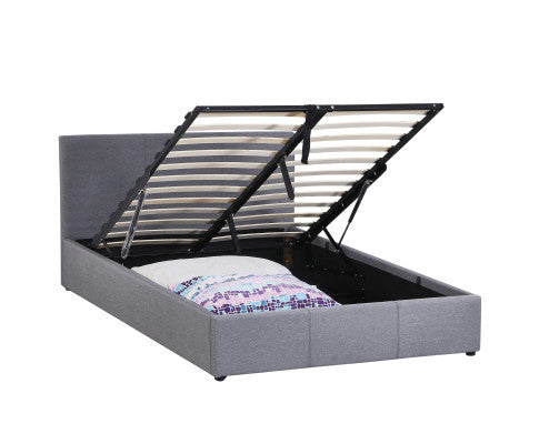 KING UMBREON LINEN FABRIC FRONT GAS LIFT BED FRAME - GREY