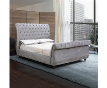 QUEEN JAYDEN FABRIC BED FRAME - VELVET GREY