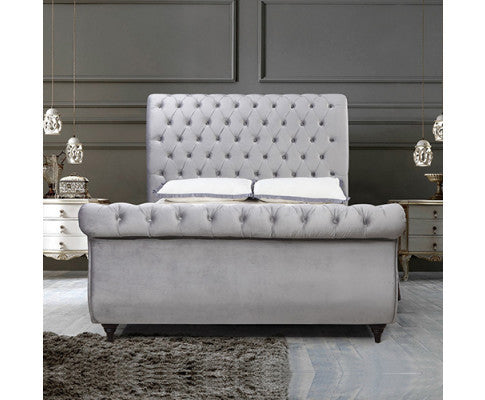QUEEN JAYDEN FABRIC BED FRAME - VELVET GREY