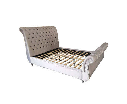 QUEEN JAYDEN FABRIC BED FRAME - VELVET GREY